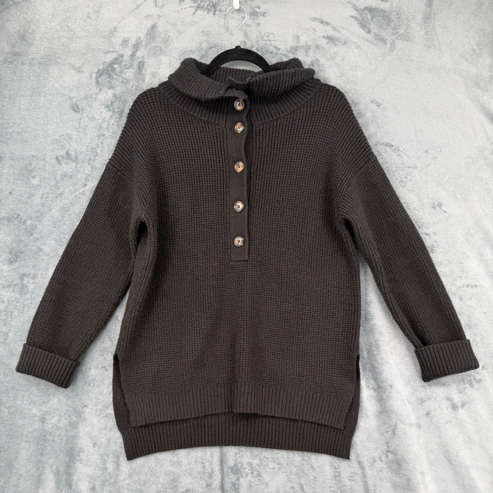 Ann Taylor Sweater Womens Size M Brown Waffle Knit Button Funnel Neck Tunic Knit